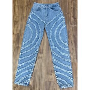 The Ragged‎ Priest Gaze Jeans Circle Fray Mom High Rise Edgy Blue Size 28